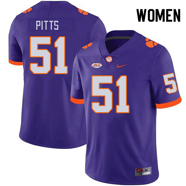 Women's Clemson Tigers Peyton Pitts #51 College Purple NCAA Authentic Football Stitched Jersey 23YZ30HX